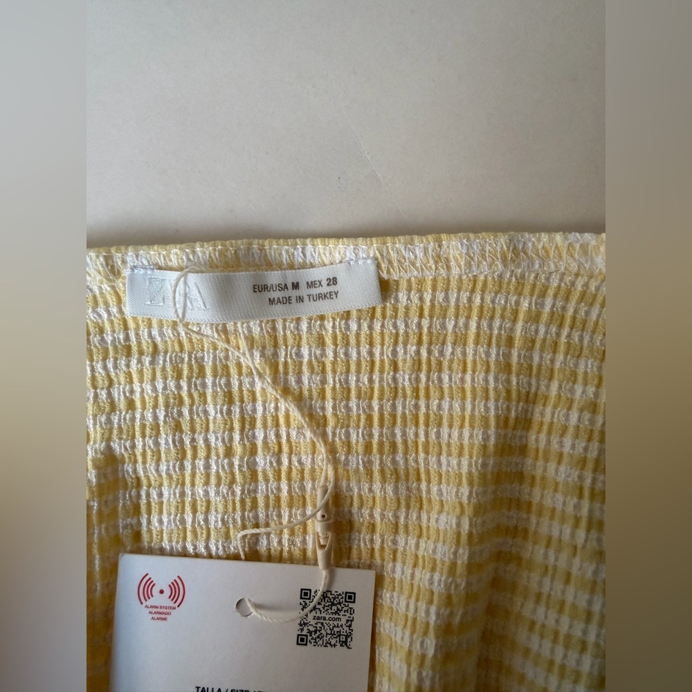 ZARA Yellow & White Gingham Tie-Front Vest Top | Sleeveless Crop Blouse - Picture 2 of 7